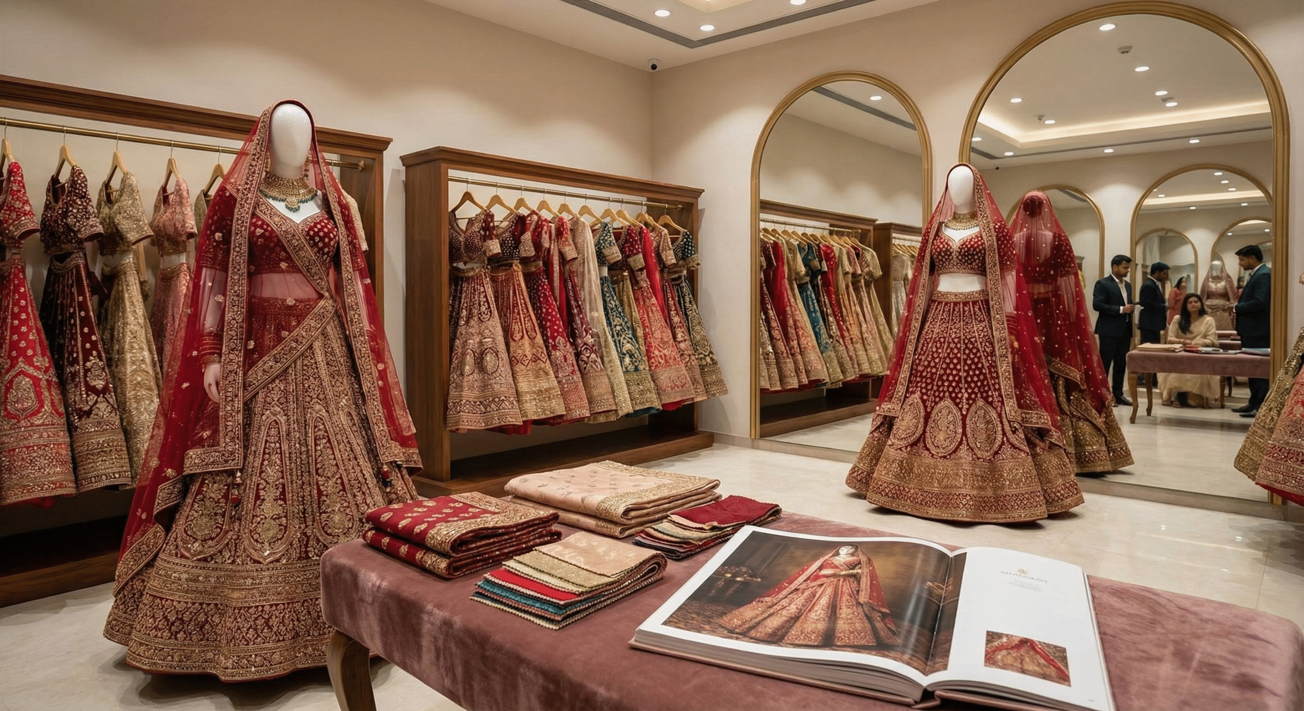 Surat Wholesale Bridal Lehenga Market – showroom view