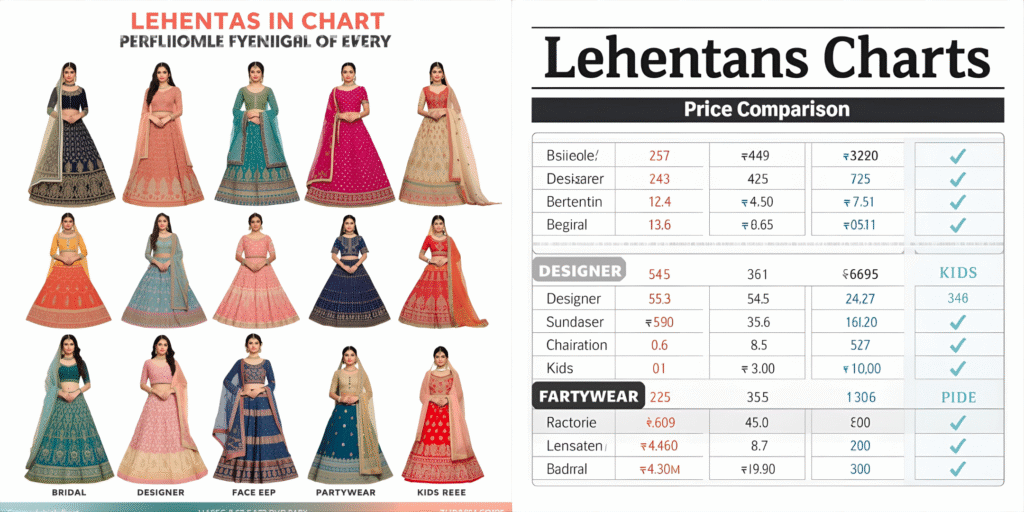 Price comparison chart of wholesale lehengas including bridal and designer styles.